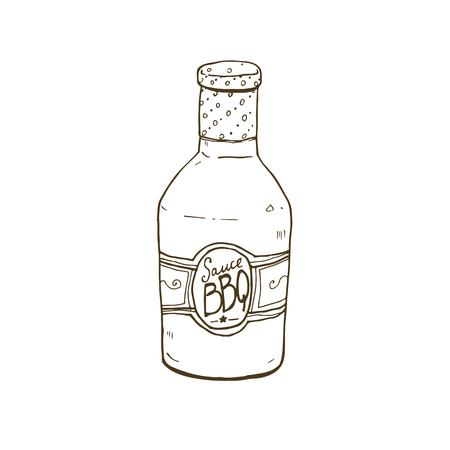 Sause BBQ sketch isolated on white background. Hand drawn ketchup bottle.のイラスト素材