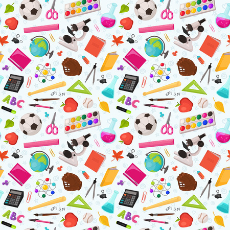 School doodle background. Vector seamless pattern from school elements hand drawn on white background. Back to school backdrop in sketch style.のイラスト素材