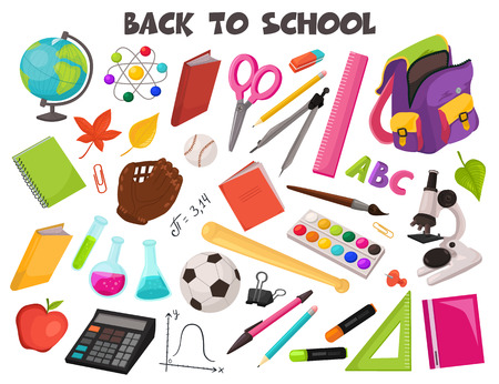 Hand drawn school objects collection. Vector illustration of education design elements isolated on white background. Back to schoolのイラスト素材