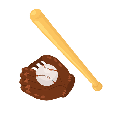 Hand drawn baseball accessories isolated on white background. Baseball glove, bat and ball vector illustration.のイラスト素材