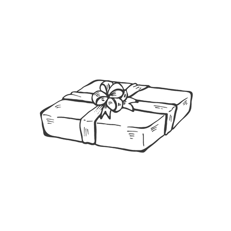 Christmas box illustration isolated on white background. Hand drawn Christmas symbol. Doodle style.のイラスト素材