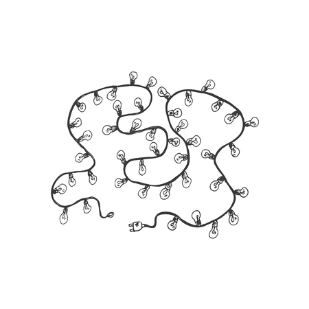 Christmas garland  illustration isolated on white background. Hand drawn Christmas symbol. Doodle style.のイラスト素材
