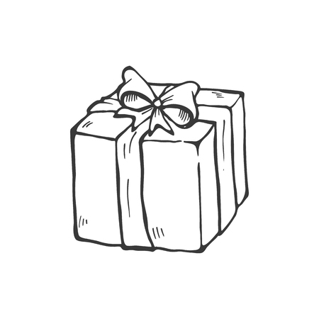 Christmas box illustration isolated on white background. Hand drawn Christmas symbol. Doodle style.のイラスト素材