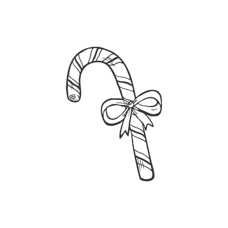Christmas candy cane illustration isolated on white background. Hand drawn Christmas symbol. Doodle style.のイラスト素材