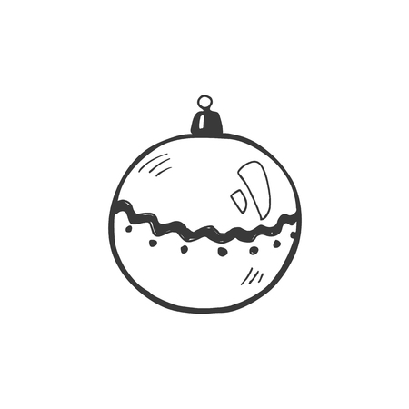 Christmas ball illustration isolated on white background. Hand drawn Christmas symbol. Doodle style.のイラスト素材