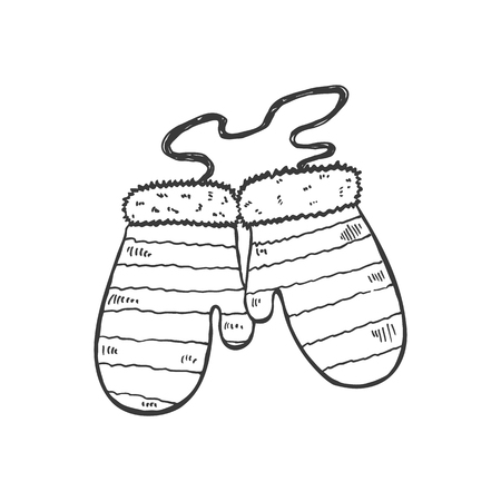 Christmas mittens illustration isolated on white background. Hand drawn Christmas symbol. Doodle style.のイラスト素材