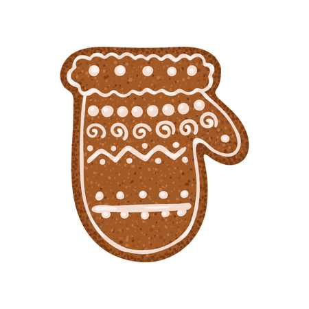 Christmas ginger bread vector illustration isolated on white background. Gingerbread mitten.のイラスト素材