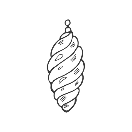 Christmas toy cone illustration isolated on white background. Hand drawn Christmas symbol. Doodle style.のイラスト素材