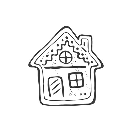 Christmas gingerbread house illustration isolated on white background. Hand drawn Christmas symbol. Doodle style.のイラスト素材