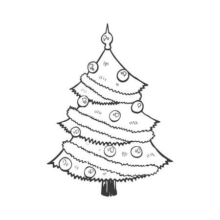 Christmas tree illustration isolated on white background. Hand drawn Christmas symbol. Doodle style.のイラスト素材