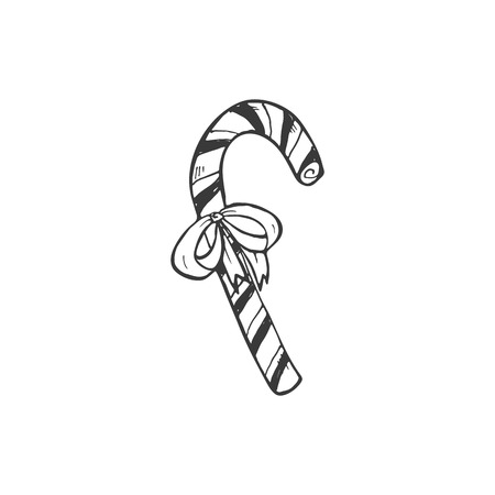 Christmas candy cane illustration isolated on white background. Hand drawn Christmas symbol. Doodle style.のイラスト素材