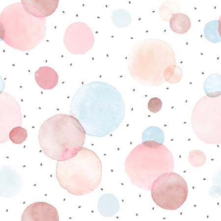 Watercolor texture in pastel colors. Hand drawn seamless abstract background for print on fabric or wrapping paper. Watercolor spots with black stars and dots isolated on white background.のイラスト素材