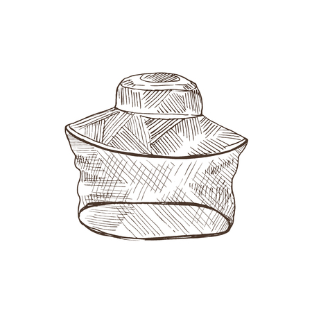 Hand drawn Mosquito Face Protection isolated on white background. Beekeeper Net hat in Sketch style. Vector Illustration.のイラスト素材