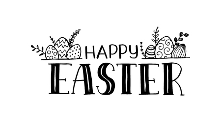 Hand written Easter phrase. Greeting card text template  isolated on white background. Happy easter lettering in modern calligraphy style.のイラスト素材