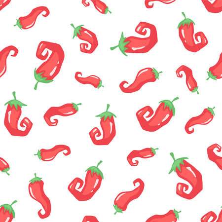 Seamless background with chili peppers. Hand drawn peppers pattern isolated on white background. Mexican background from jalapeno.のイラスト素材