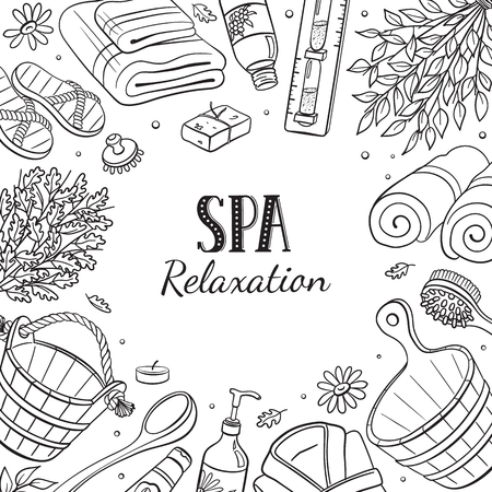 Sauna sketches poster vector illustrationのイラスト素材