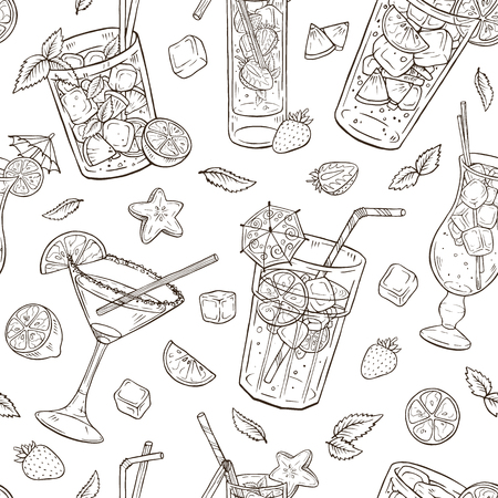 Hand drawn cocktails seamless pattern vectorのイラスト素材