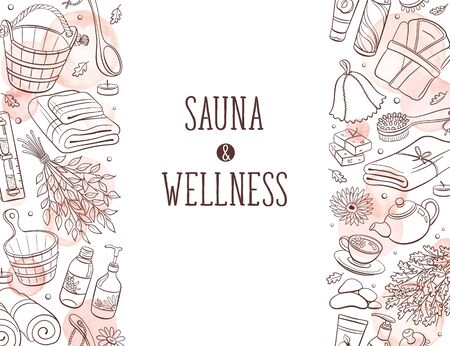 Sauna sketches poster vector illustrationのイラスト素材