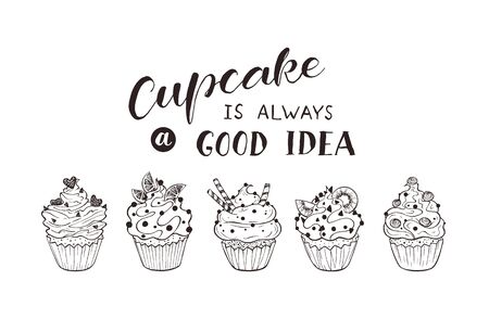 hand drawn cupcakesのイラスト素材