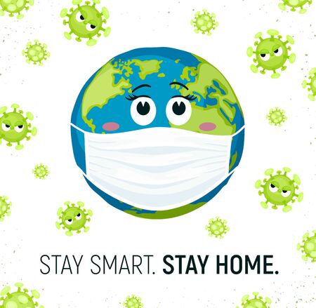 Coronavirus and Earth in maskのイラスト素材
