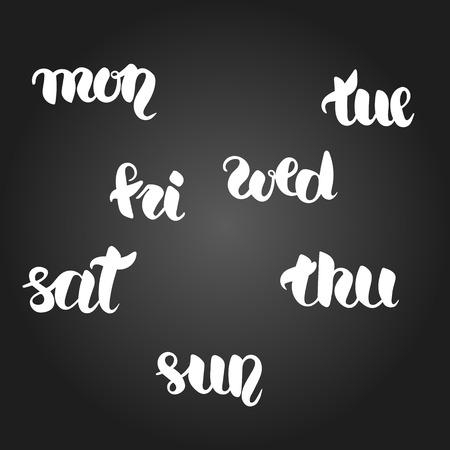 white calligraphy set of short days of week with black gradient background. Easy editableのイラスト素材