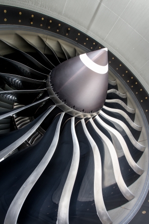 Close up of jet engine on commercial aircraft