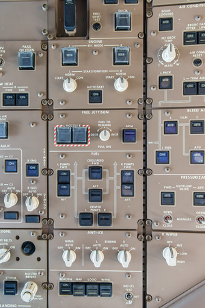 Overhead panel in a commercial airlinerの写真素材