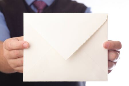 Businessman showing envelop. You can just add your text there. 