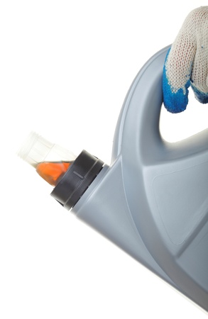 Can with car engine oil isolated on white の写真素材