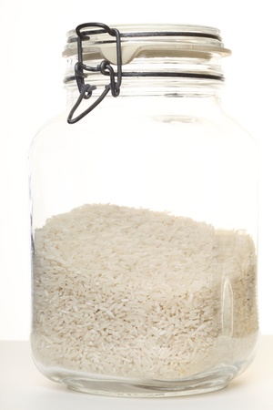 natural rice in jar on white backgroundの写真素材
