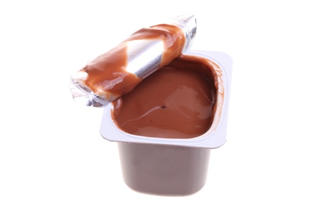 chocolate dessert isolated on whiteの写真素材