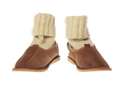 isolated brown wool comfortable slippersの写真素材