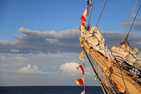 Old Ship tackles on the frigateの写真素材