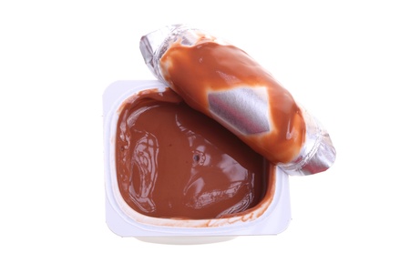 chocolate dessert isolated on whiteの写真素材