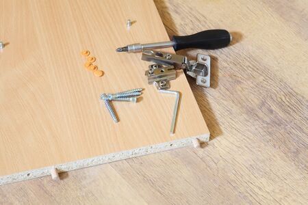 rearrange self-assembly furniture wooden - nobodyの写真素材