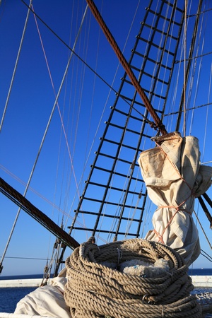 Old Ship tackles on the frigateの写真素材