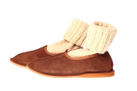 comfortable domestic fluffy slippers isolatedの写真素材