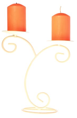 Metal candlestick with two candle isolatedの写真素材