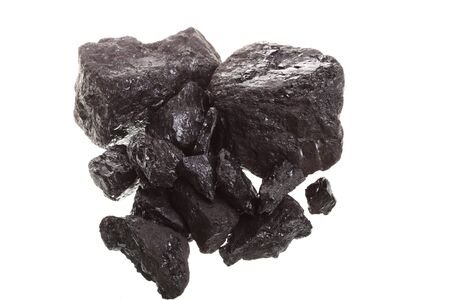 Piece coal isolated over white backgroundの写真素材