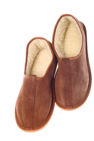 comfortable domestic fluffy slippers isolatedの写真素材