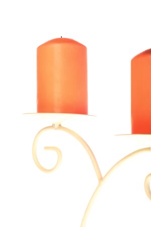 Metal candlestick with two candle isolatedの写真素材