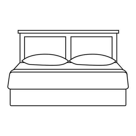 A flat vector illustration highlighted on a white background. A bed with a wooden back.のイラスト素材