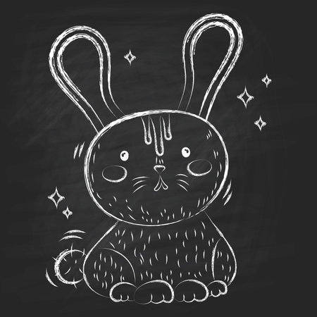 A rabbit drawn in chalk. Vector concept in doodle and sketch style.のイラスト素材