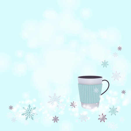 Cozy winter mood. Hygge cocoa, tea, coffee, cappuccino. cartoon vector illustration.のイラスト素材