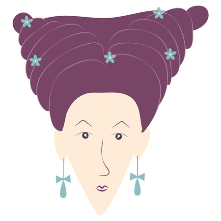 Lady with a high hairstyle decorated with flowers. cartoon vector illustration.のイラスト素材