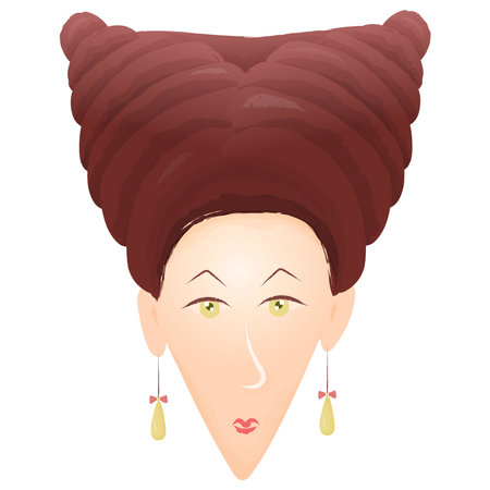 Woman with high hairstyle.Cartoon vector illustrations with watercolor effect.のイラスト素材