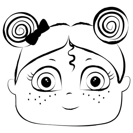 A cute girl with a funny hairstyle and a bow. Vector concept in doodle and sketch style.のイラスト素材