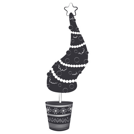 Christmas tree black and white. Christmas tree black vector icon. Vector concept in doodle and sketch style.のイラスト素材