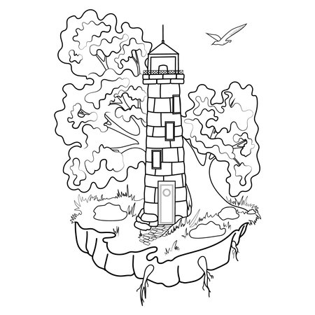 Coloring page for kids. cartoon lighthouse. vector illustration.のイラスト素材