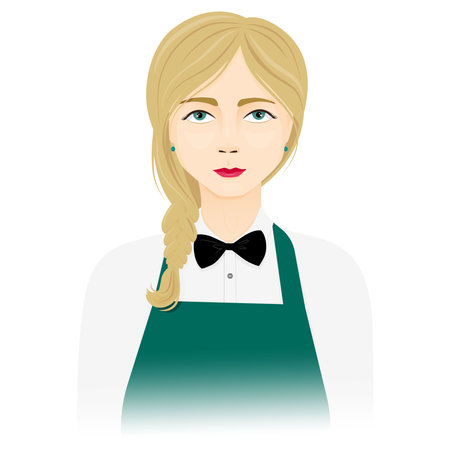 Cheerful waitress on white background vector illustration.のイラスト素材